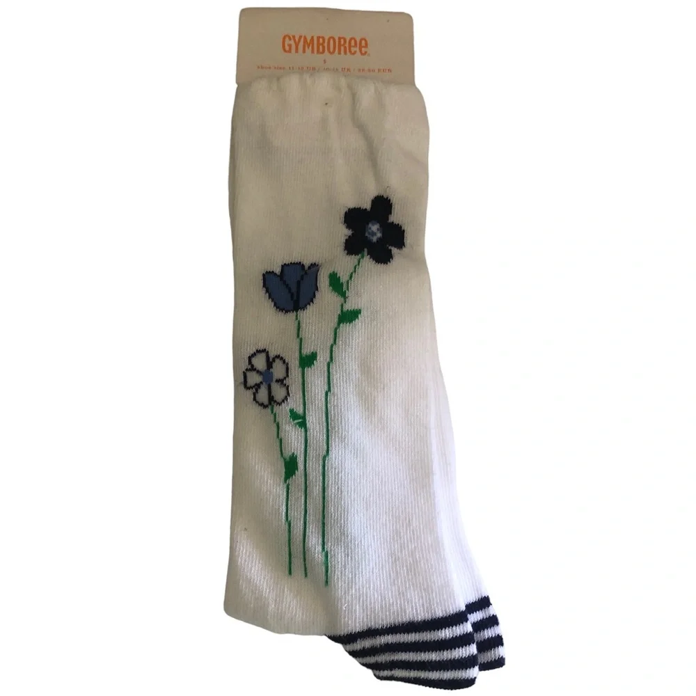 NWT Gymboree Size S 11/12 Spring Prep 2016 White Navy Floral Knee Socks
